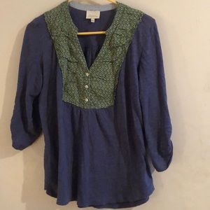 Anthropologie Deletta Blue Floral Yoke Top